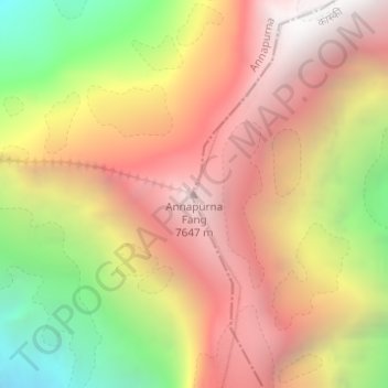 Annapurna Fang topographic map, elevation, terrain