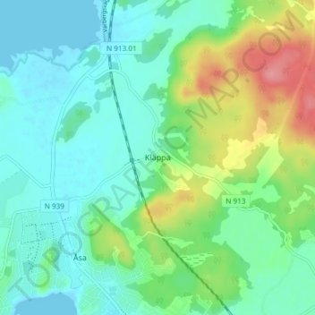 Kläppa topographic map, elevation, terrain