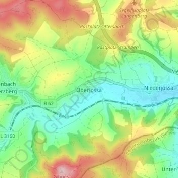 Oberjossa topographic map, elevation, terrain