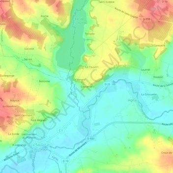 Lauzanac topographic map, elevation, terrain
