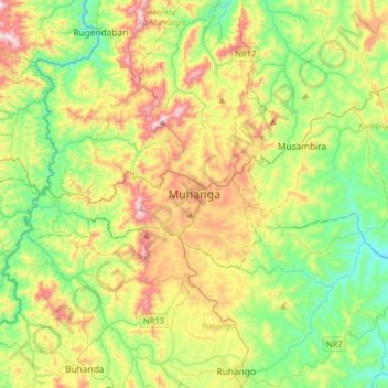 Muhanga topographic map, elevation, terrain