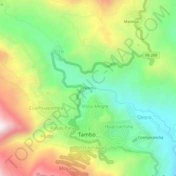 Pichin topographic map, elevation, terrain