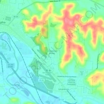 Schoenbrunn Estates topographic map, elevation, terrain