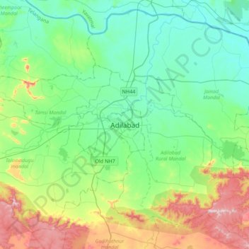 Adilabad topographic map, elevation, terrain