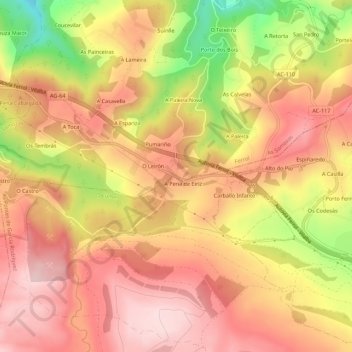 Pena de Eiriz topographic map, elevation, terrain