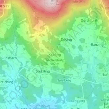 Kapfing topographic map, elevation, terrain