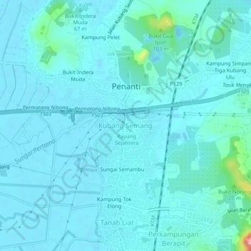 Kubang Semang topographic map, elevation, terrain