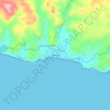 Zipolite topographic map, elevation, terrain