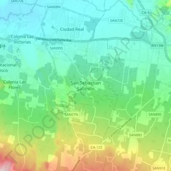 San Sebastian Salitrillo topographic map, elevation, terrain