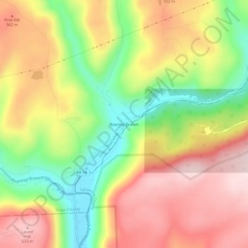 Roaring Branch topographic map, elevation, terrain
