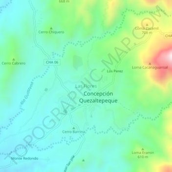 Las Flores topographic map, elevation, terrain