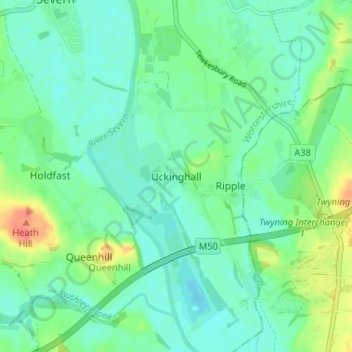 Uckinghall topographic map, elevation, terrain