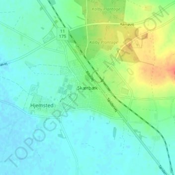 Skærbæk topographic map, elevation, terrain