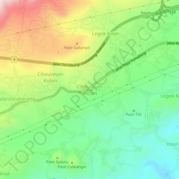 Cibeureum Wetan topographic map, elevation, terrain