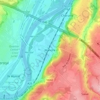 Wandre topographic map, elevation, terrain
