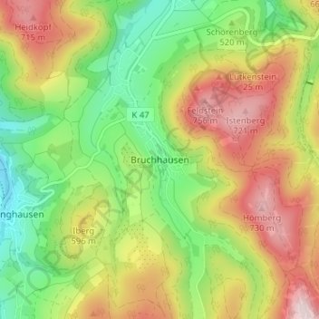 Bruchhausen topographic map, elevation, terrain