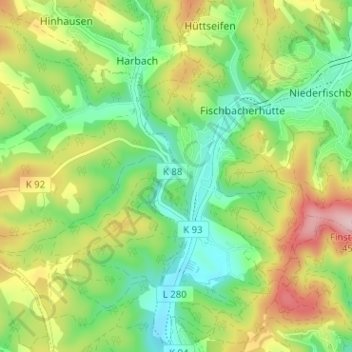 Tüschebachsmühle topographic map, elevation, terrain