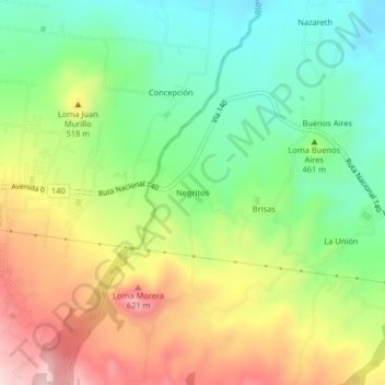 Negritos topographic map, elevation, terrain