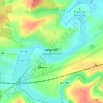 Longeville-lès-Cheminot topographic map, elevation, terrain