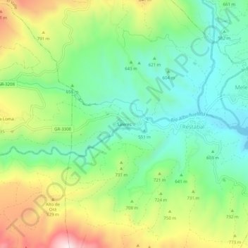 Saleres topographic map, elevation, terrain