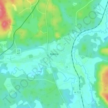 Målilla topographic map, elevation, terrain