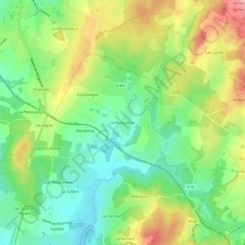Le Mazaudran topographic map, elevation, terrain