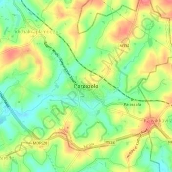 Parassala topographic map, elevation, terrain
