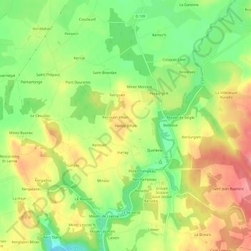 Harlay Bihan topographic map, elevation, terrain