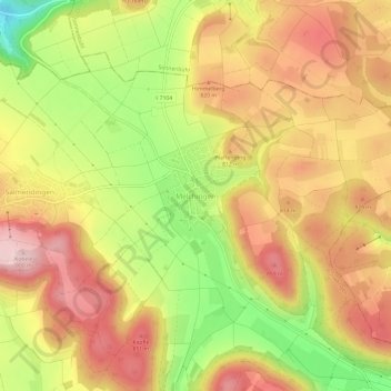 Melchingen topographic map, elevation, terrain