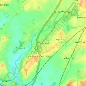 Wychbold topographic map, elevation, terrain