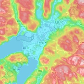 Lyngdal topographic map, elevation, terrain