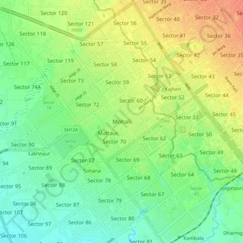 Sahibzada Ajit Singh Nagar topographic map, elevation, terrain