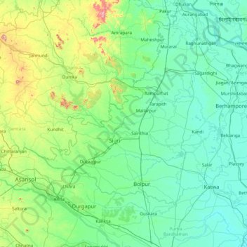 Bīrbhūm topographic map, elevation, terrain