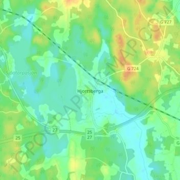 Hjortsberga topographic map, elevation, terrain