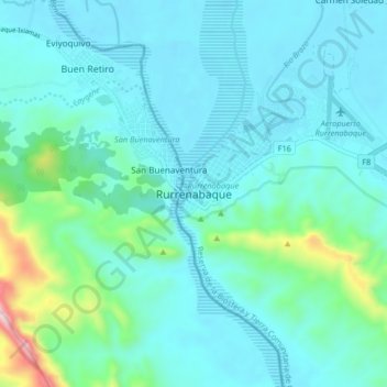 Rurrenabaque topographic map, elevation, terrain