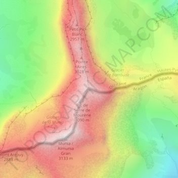 Pic de Troumouse topographic map, elevation, terrain