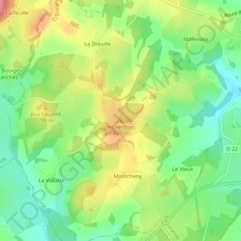 les Vergnes topographic map, elevation, terrain