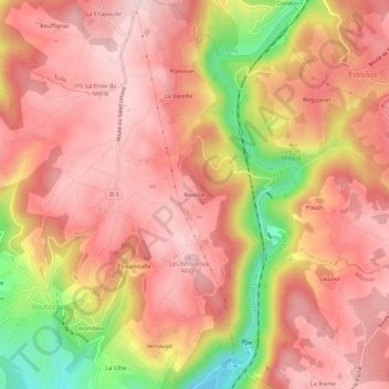 Bourzat topographic map, elevation, terrain