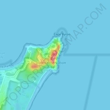 Cape Byron Lighthouse topographic map, elevation, terrain