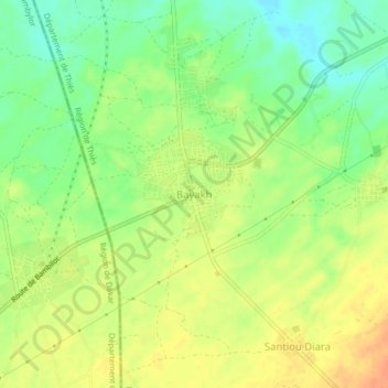 Bayakh topographic map, elevation, terrain