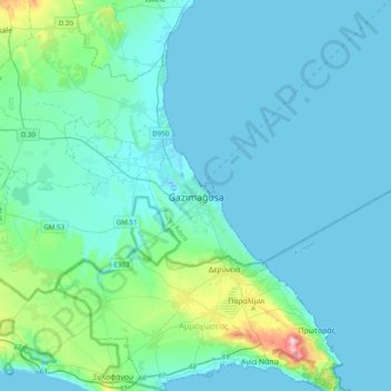 Famagusta topographic map, elevation, terrain