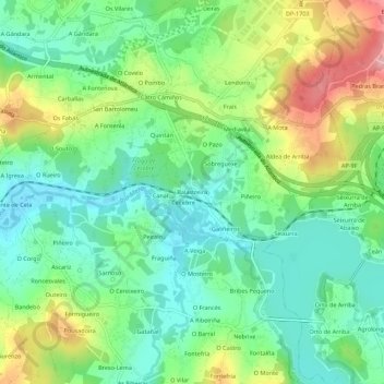 Balastreira topographic map, elevation, terrain