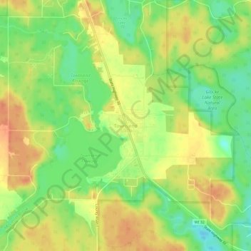 Townsend topographic map, elevation, terrain