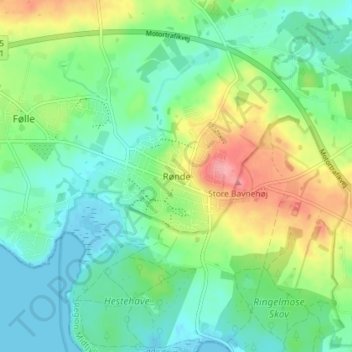 Rønde topographic map, elevation, terrain