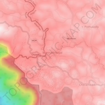 Mannathivayal topographic map, elevation, terrain