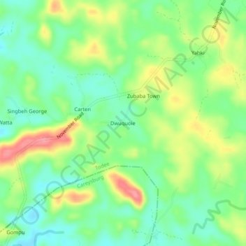Dwuquoie topographic map, elevation, terrain