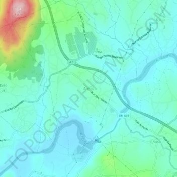 Areias topographic map, elevation, terrain