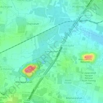 Kadiganahalli topographic map, elevation, terrain