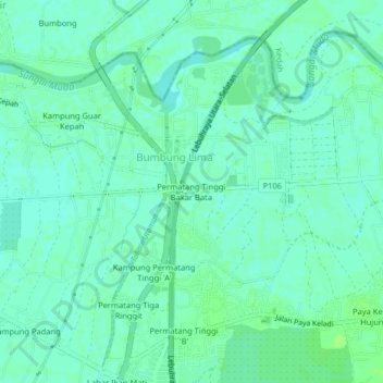 Permatang Tinggi Bakar Bata topographic map, elevation, terrain