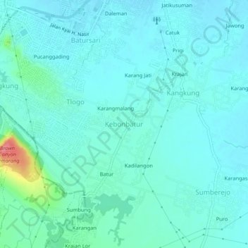 Kebonbatur topographic map, elevation, terrain